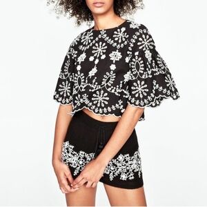 Zara black and white eyelet blouse